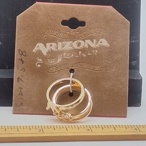 Arizona Jean Co 3 Gold Tone Rings Crown Heart Rhinestone Size 7.5 & 8